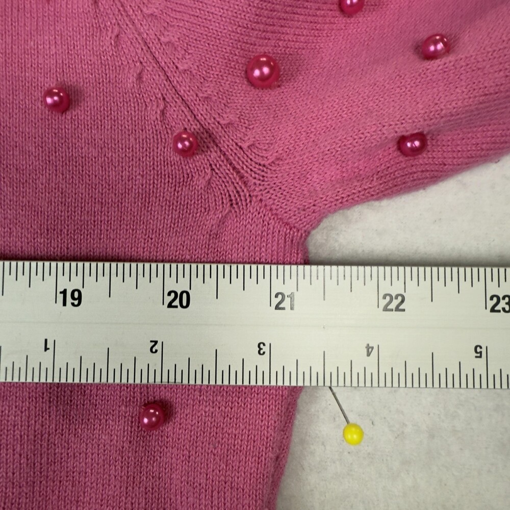 Vintage 90s Pearl Beaded Cardigan Sweater Coquette Glam Pink Hong Kong Size L - Picture 6 of 11